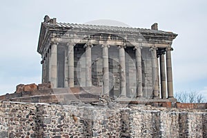 Old temple. The pagan temple of Garni in Armenia. Sights of Armenia