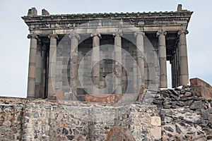 Old temple. The pagan temple of Garni in Armenia. Sights of Armenia