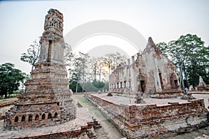 Old Temple in Phichit historical park,Thailand Made with red Brick