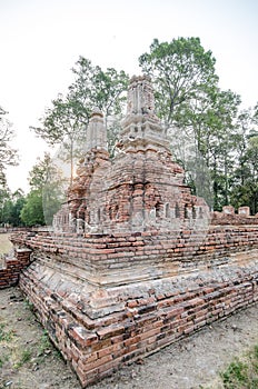 Old Temple in Phichit historical park,Thailand Made with red Brick