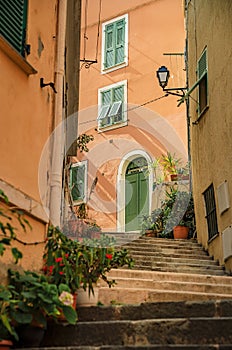 Old terracotta houses in Old Town, Villefranche sur Mer, South of France