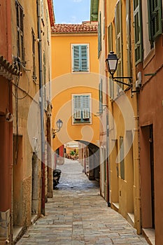 Old terracotta houses in Old Town, Villefranche sur Mer, South of France