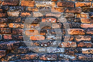 old texture of ancient antique orange brick wall closeup