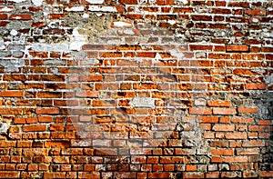 Old textured red brick wall background