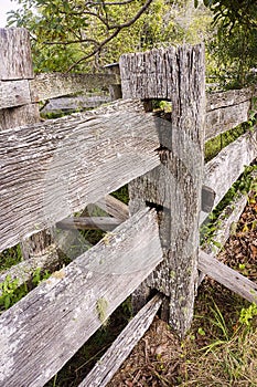 Old textured split rail fence detail