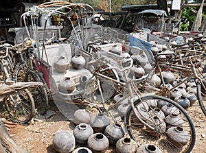 Old thai tricycle, traditional samlor in Thailand