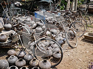 Old thai tricycle, traditional samlor in Thailand