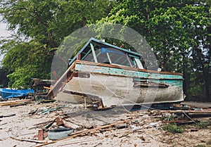 Old thai wooden boat on the beach