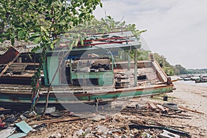 Old thai wooden boat on the beach