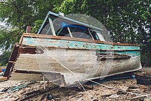 Old thai wooden boat on the beach