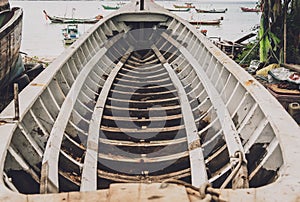 Old thai wooden boat on the beach