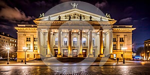 Old theatre in Berlin at night with beautiful lighting Generative AI, building, Berlin, architecture, theatre photo