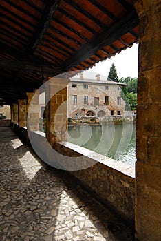 Old thermal baths in the medieval village Bagno Vignoni,