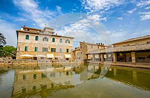 Old thermal baths in the medieval village Bagno Vignoni, Siena province,Tuscany, Italy.