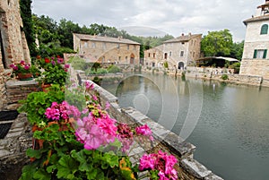 Old thermal baths in the medieval village Bagno Vignoni, Tuscany, Ital