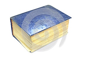 Old thick book blue cover on white background