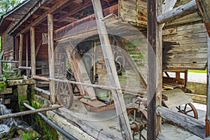 The old threshing machine from Sarbi village, Budesti commune, Maramures county, Romania.