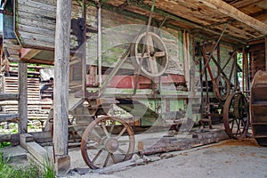 The old threshing machine from Sarbi village, Budesti commune, Maramures county, Romania.