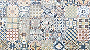 Old tile mosaic home colorful decorative art wall tiles pattern in oriental style design background