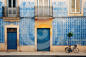 Old tiles and doors of Portugal, detail of a classic ceramic tiles azulejos