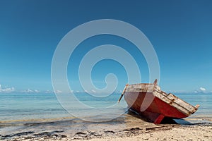 Old tilted fishing boat