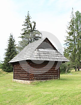 Old timbered village house in open-air museum