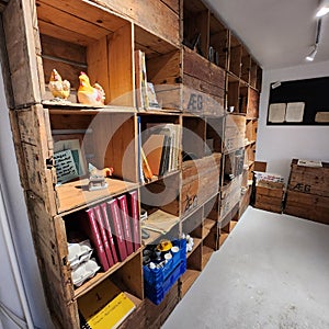 Old time bookcase at the old eggstorage facility