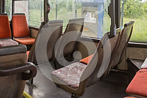 Old time bus cabin with old seats