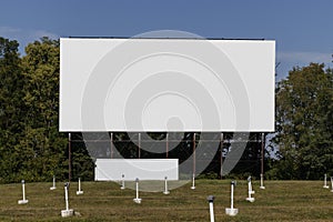 Old Time Drive-In Movie Theater with blank white screen for copy space or advertising