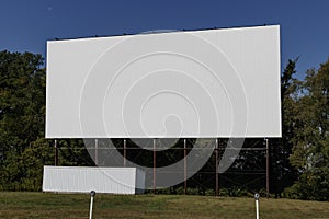 Old Time Drive-In Movie Theater with blank white screen for copy space or advertising