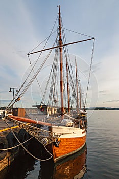 Old time ship or boat at harbour. Norway