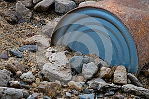 Old tin can rusty beach garbage