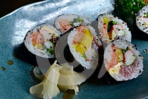 Old tipe of sushi with veghetables and fish