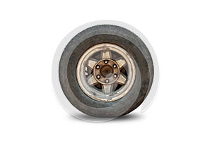 Old Tires on alloy wheels Isolated silver aluminum on a white background