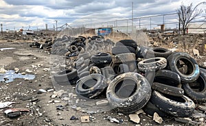 Old tires dumped in the junkyard