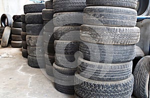 Old tires stacked.