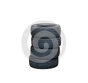 Old tires stacked, isolated on white