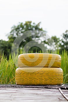 Old tires that are used to make chairs for beautiful views and can also help reduce the waste from tires that are discarded in