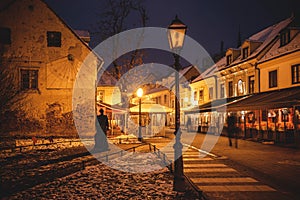 Old Tkalca street in Zagreb evening advent view