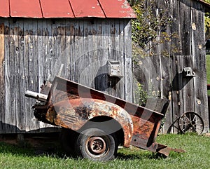 Old Tobacco Red Roof Barn with Old Car