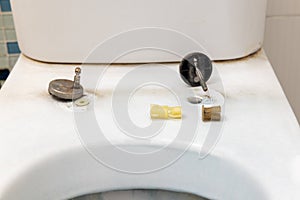 Old toilet seat rubber bungs is broken.