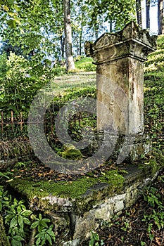 Old tomb stone, wooden articular church of Lestiny, Slovakia