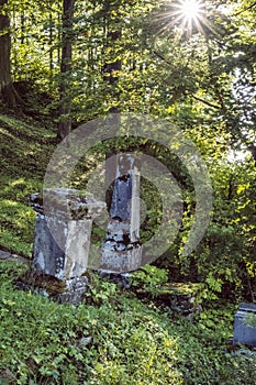 Old tomb stones, wooden articular church of Lestiny, Slovakia