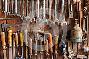 Old tool panel with various tools