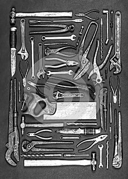 Old tools. A collection of old rusty tools