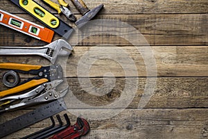 Old tools on a wooden table