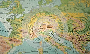 old topographic map of the Alps on 1947, Elevation in Europe, monaco france switzerland italy liechtenstein germany austria