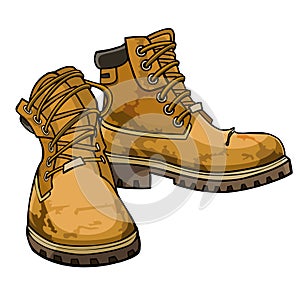 Old torn boots with lacing yellow color