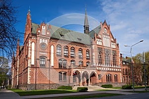 Old tourist landmark attractions in Riga - ancient retro building of Academy of arts, Riga, Latvia