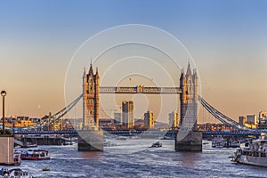 Tower Bridge in London at night or sunset